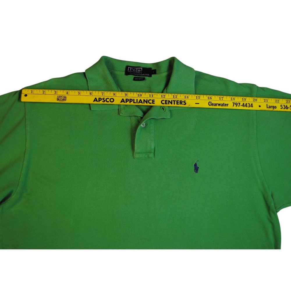 Y2K Polo Ralph Lauren Mens Green Cotton Short Sleeve Blue Pony Size L Vintage - Picture 4 of 6